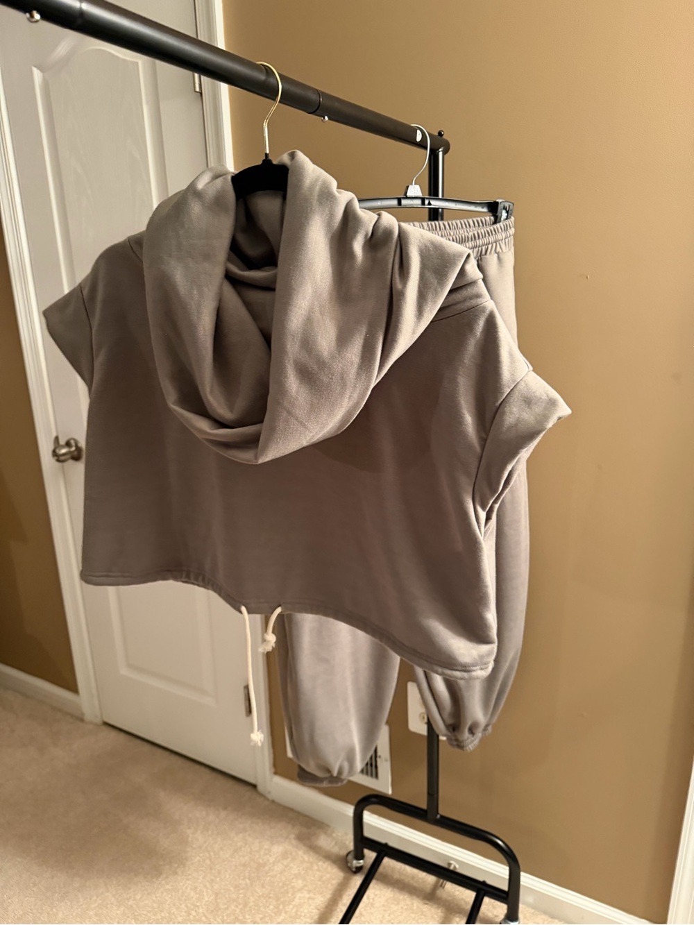 SHEIN Taupe Cropped Hooded Sweatshirt & Jogger Set